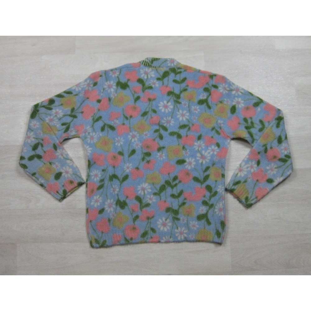 Vintage 60s Wool Groovy Floral Sweater Womens (M) V Neck Hippy Whimsical - Picture 7 of 10